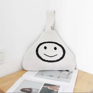 Smiley face bag handbag womens cute brown khaki cotton wrist bag